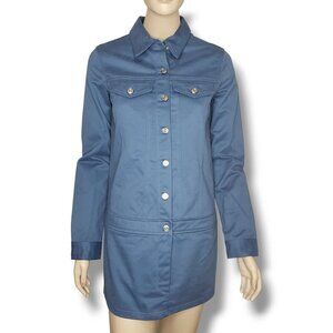 Zara Denim Mini Dress Womens Small Blue Button‎ Front Utility Long Sleeve